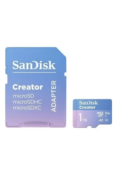 Sandisk Creator 1tb 190/130MB/S Microsdxc Uhs-I A2 V30 Adaptörlü Hafıza Kartı SDSQXAV-1T00-IN6MS ürün görseli 1