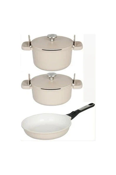 Berghoff Leo Phantom Bej Indüksiyonlu 5 Parça Yanmaz Yapışmaz Alüminyum Döküm 24 cm Tencere Tava Seti ürün görseli 1