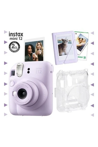 Instax Mini 12 Lila Fotoğraf Makinesi-10'lu Film-Mini Albüm ve Şeffaf Kılıf Seti ürün görseli 1