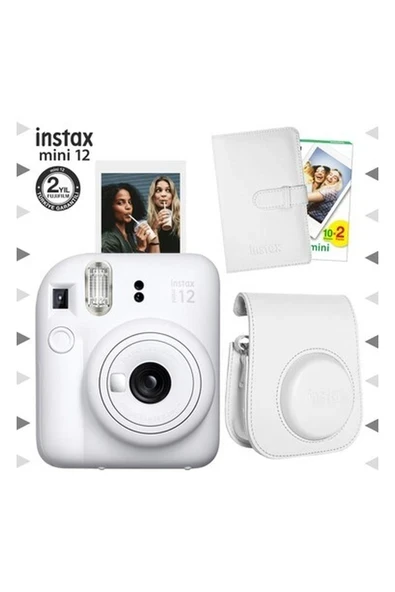 Instax Mini 12 Beyaz Fotoğraf Makinesi-20'li Film-Laporta Albüm ve Deri Kılıf Seti ürün görseli 1