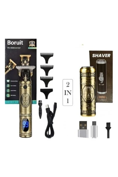 Boruit Pro 2 In 1 Vintage Traş Makinesi Şarjlı Dijital Göstergeli Aliminyum Gövde ürün görseli 1