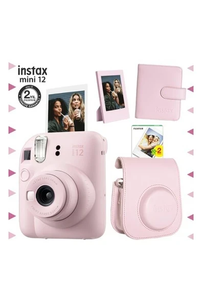 Fujifilm Instax Mini 12 Pembe Fotoğraf Makinesi-20'li Film-Çerçeve-Kare Albüm ve Deri Kılıf Seti ürün görseli 1