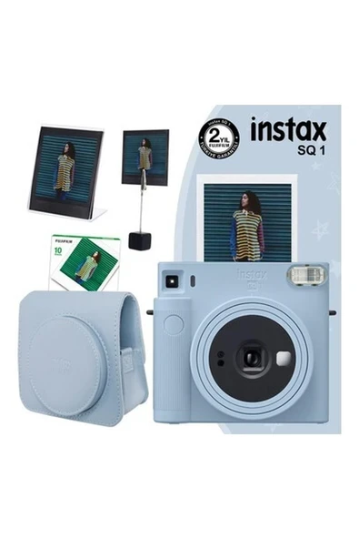 Fujifilm Instax Sq1 Buz Mavi Fotoğraf Makinesi 10LU Kare Film Deri Kılıf Pleksi Çerçeve ve Kıskaçlı Stand ürün görseli 1