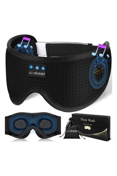 Lc-Dolida 3D Uyku Maskesi - Bluetooth Kablosuz Müzik - Zarif Siyah ürün görseli 1