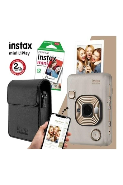 Fujifilm Instax Mini Liplay Hybrid Beige Gold Fotoğraf Makinesi Çantalı Hediye Seti 3 ürün görseli 1