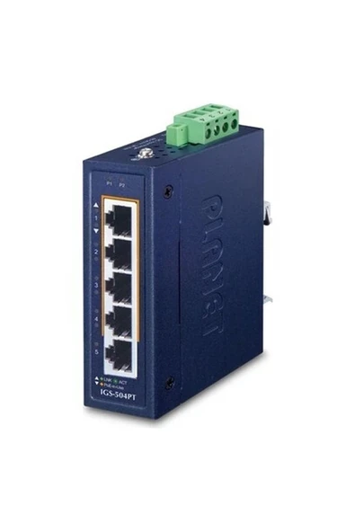 Planet PL-LGS-504PT Compact Industrial 4-Port 10/100/1000T 802.3AT Poe + 1-Port 10/100/1000T Ethernet Switch (-40~75 Degrees C) ürün görseli 1