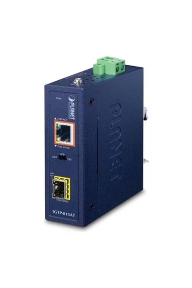 Planet Industrial Compact 100/1000BASE-X To 10/100/1000BASE-T 802.3AT Poe+ Media Converter ürün görseli 1