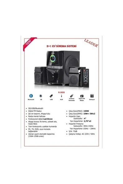 Leader R-2020 2+1 Ev Sınema Sıstemı ürün görseli 1