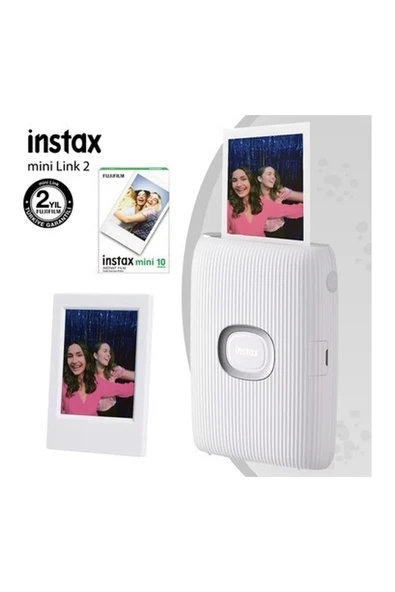 Fujifilm Instax Mini Link 2 Beyaz Akıllı Telefon Yazıcısı 10LU Mini Film ve Çerçeve ürün görseli 1
