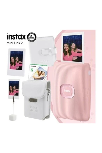 Fujifilm Instax Mini Link 2 Toz Pembe Yazıcı 10LU Mini Film Deri Kılıf Albüm Çerçeve ve Kıskaçlı Stand ürün görseli 1