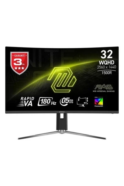 MSI 31.5" MAG 32CQ6PF 2560x1440 (WQHD) 16:9 CURVE 1500R RAPID VA 180Hz 0.5MS ADAPTIVE-SYNC GAMING MONITOR ürün görseli 1