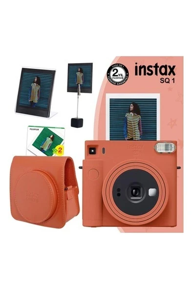 Fujifilm Instax Sq1 Terracotta Turuncu Fotoğraf Makinesi 20LI Kare Film Deri Kılıf Pleksi Çerçeve ve Kıskaçlı Stand ürün görseli 1