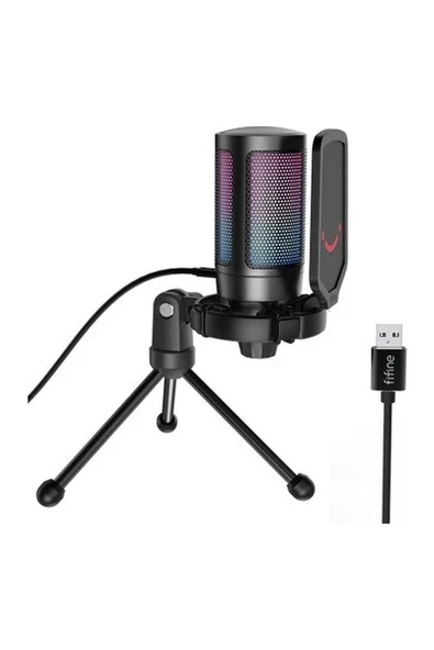 Fifine Ampligame A6V Yayıncı - Oyuncu - Podcast - Youtuber Rgb USB Mikrofon ürün görseli 1
