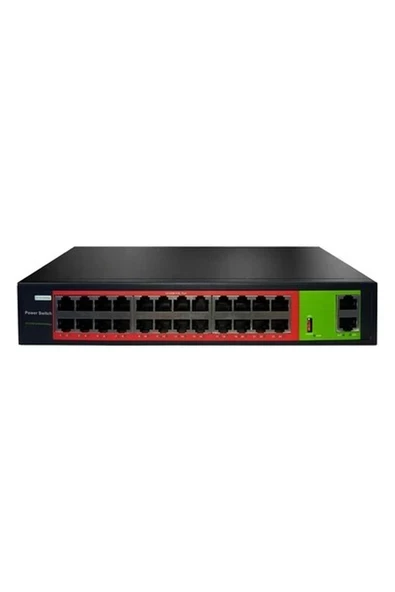 Uranium POE-2420-260W 24 Port 10/100 2x Gigabit RJ45 Uplink 260W Poe Switch ürün görseli 1