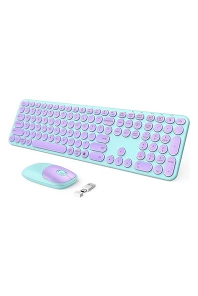 Seenda Kablosuz Klavye ve Mouse, USB ve Type-C - Mor/yeşil ürün görseli 1