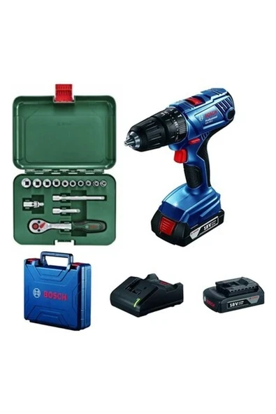 Bosch Gsb 180 Li Darbeli Şarjlı Matkap Vidalama Çift Akülü ve 14 Parça Bosch Lokma Seti ürün görseli 1