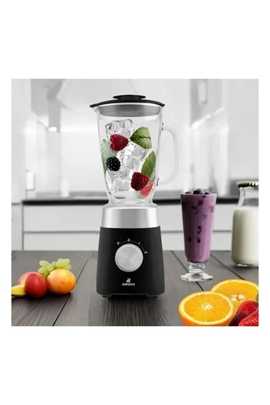 Paslanmaz Çelik Bıçaklar ile Buz Kırıcı 1,5 Lt Cam Sürahili Smoothie Blender Siyah ürün görseli 1