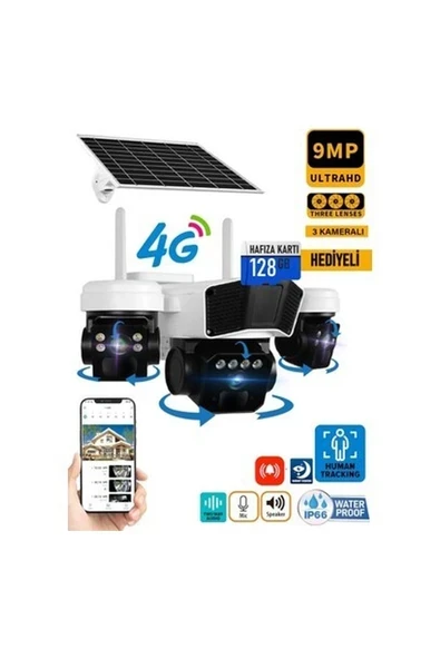 O-Kam 3936 128GB 9MP (3+3+3) Üç Kameralı UltraHD 4G Solar Akıllı Güvenlik Kamerası ürün görseli 1