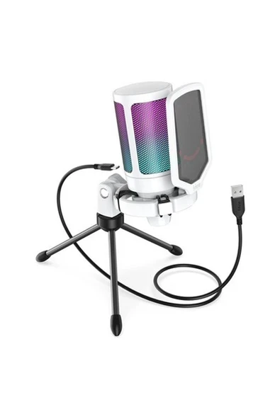 Fifine Ampligame A6V Yayıncı - Oyuncu - Podcast - Youtuber Rgb USB Mikrofon Beyaz ürün görseli 1
