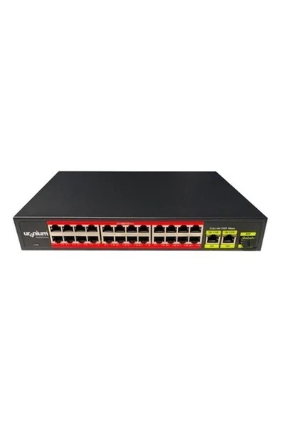 Uranıum POE-2421SFP-300W 24X10/100+2X Gıgabıt Uplınk +1xsfp 250 Metre Poe Rackmount Swıtch (Realtek Chıpset) ürün görseli 1