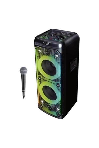 Bluetooth Hoparlör 100W Karaoke Mikrofonlu Rgb Ledli Şeffaf Transparan Tasarım 10X2INÇ Parti Boy ürün görseli 1