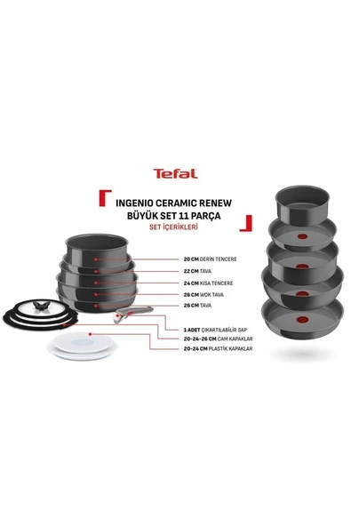 Tefal Ingenio Ceramic Renew 11 Parça İndüksiyonlu Tencere Tava Seti ürün görseli 1