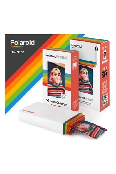 Polaroid Hi-Print 2×3 Beyaz Taşınabilir Bluetooth Foto Yazıcısı ve 20LI Film ürün görseli 1