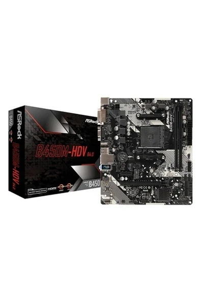 Asrock B450M-HDV R4.0 AMD B450 3200+MHz (OC) DDR4 Socket AM4 mATX Anakart (ASRB450M-HDVR4) ürün görseli 1