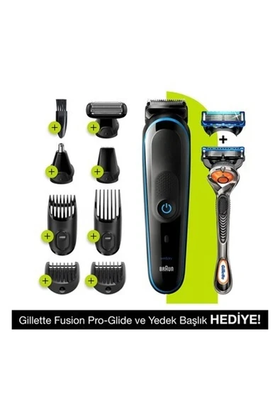 Braun MGK 5280 Şarjlı Erkek Bakım Kiti 9in1  Kablosuz Şekillendirici + Gillette Fusion ProGlide ürün görseli 1