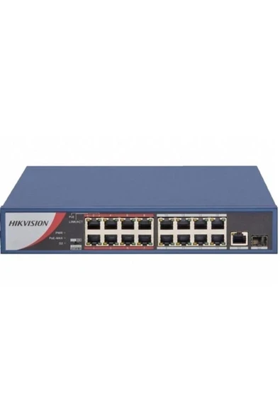 16port 130w FULL PoE DS-3E0318P-E/M(B) 10/100 Yönetilemez Switch ürün görseli 1