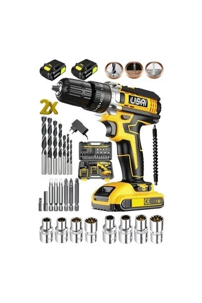 Alman Hannover Serii 512VF 25AH 27PCS Set Hediyeli Çift Akülü Delme Vidalama Matkap ürün görseli 1