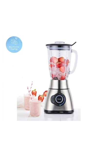 9 Hız Kademeli Buz Kırıcı Inox Cam Hazneli Power Smoothie Blender 1,8 Lt 1800W ürün görseli 1