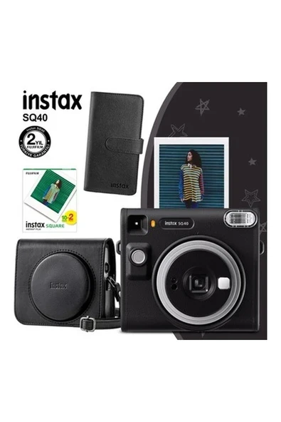 Instax SQ40 Siyah Fotoğraf Makinesi20'li Kare Film Deri Kılıf ve Siyah Albüm ürün görseli 1