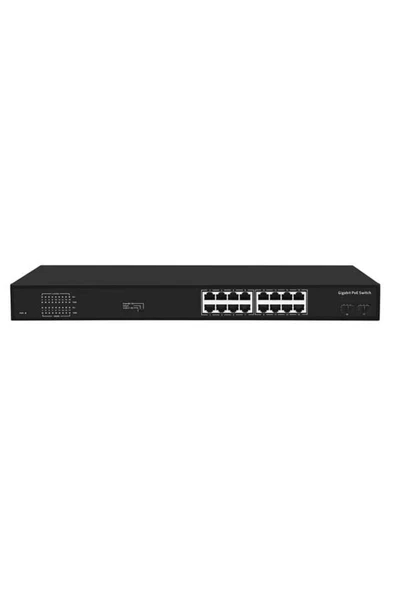 16port 200w FULL PoE 08ODS-16GP2S-200 GIGABIT 2X SFP Yönetilemez Switch ürün görseli 1