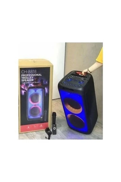 Junglee Büyük Boy Kablosuz Mikrofonlu Bluetooth Hoparlör Taşınabilir Şarjlı LED Işıklı Speaker Party Box ürün görseli 1