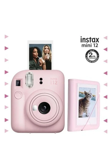 Instax Mini 12 Pembe Fotoğraf Makinesi ve 28'li Mini Albüm Seti ürün görseli 1