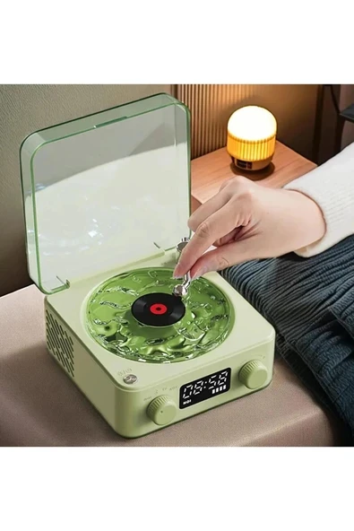Waves Nostalji Plak Görünümlü Bluetooth Hoparlör 3d Ses Dalgası Retro Müzik Plak Yeşil ürün görseli 1