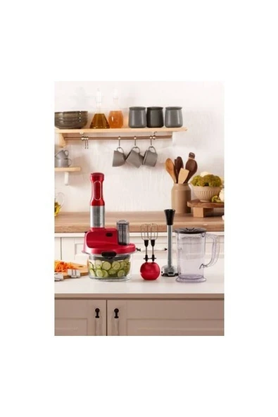 Karaca Mastermaid Prosteel Cam Mutfak Robotu Uzun Blender Ayaklı 6 Bıçaklı 2500 W Imperial Red ürün görseli 1