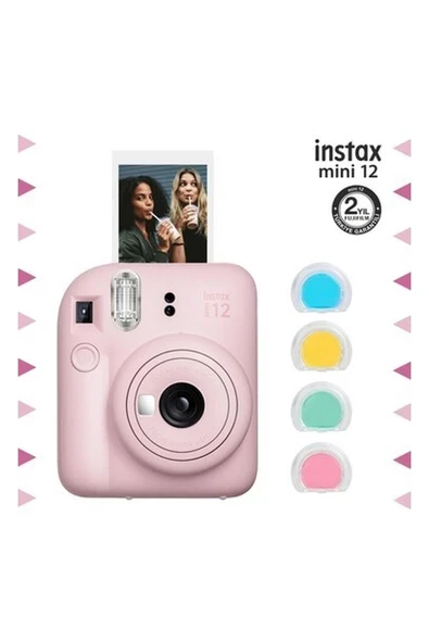 Instax Mini 12 Pembe Fotoğraf Makinesi ve 4'lü Renkli Lens Seti ürün görseli 1