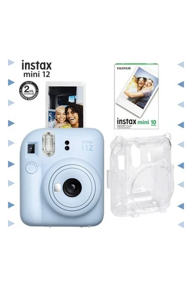 Instax Mini 12 Mavi Fotoğraf Makinesi-10'lu Film ve Şeffaf Kılıf Seti ürün görseli 1