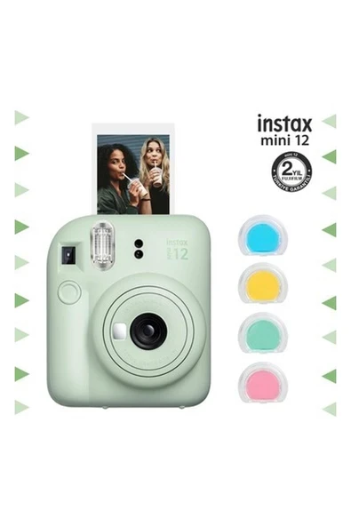 Instax Mini 12 Yeşil Fotoğraf Makinesi ve 4'lü Renkli Lens Seti ürün görseli 1