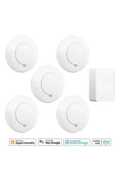 Meross Wi-Fi Uzaktan Kontrollü 5'li Akıllı duman Sensör Kiti ürün görseli 1