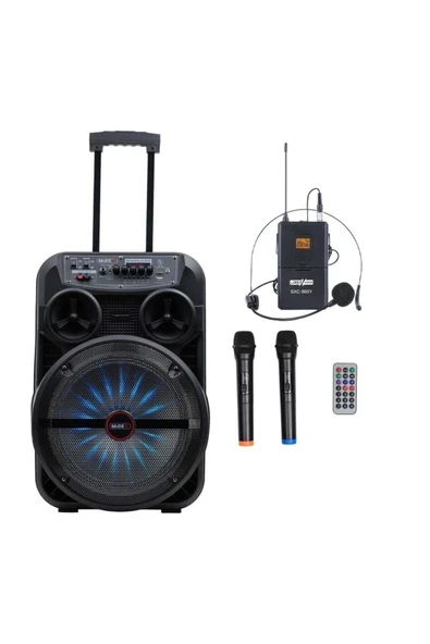 MXR-280SXC Taşınabilir Seyyar Portatif 3 Mikrofonlu Şarjlı Ses Sistemi Hoparlör (280 Watt) ürün görseli 1
