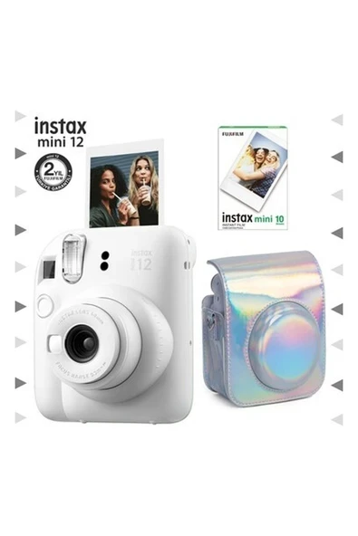 Fujifilm Instax Mini 12 Beyaz Fotoğraf Makinesi - 10'lu Film ve Parlak Kılıf Seti ürün görseli 1