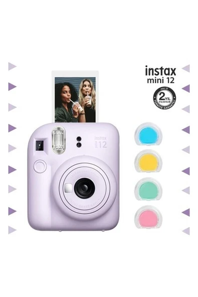 Instax Mini 12 Lila Fotoğraf Makinesi ve 4'lü Renkli Lens Seti ürün görseli 1