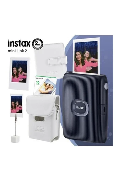 Fujifilm Instax Mini Link 2 Uzay Mavisi Yazıcı 10LU Mini Film Deri Kılıf Albüm Çerçeve ve Kıskaçlı Stand ürün görseli 1