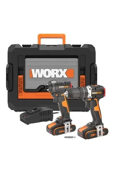 Worx WX925 20VOLT/2.0AH Li-Ion Çift Akülü Kömürsüz Profesyonel Şarjlı Darbeli Matkap + WX265 Kömürsüz Darbeli Tornavida Kombo Set ürün görseli 1