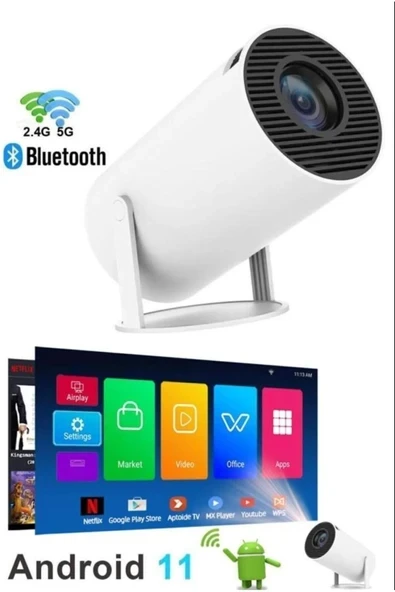 Taşınabilir 720p Sinema Projektörü, Bluetooth ve Android 11 uyumlu, ev kullanımı için ideal ürün görseli 1