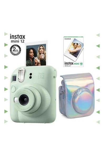 Fujifilm Instax Mini 12 Yeşil Fotoğraf Makinesi - 10'lu Film ve Parlak Kılıf Seti ürün görseli 1