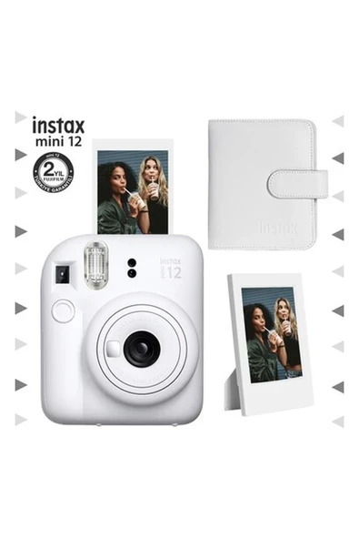 Fujifilm Instax Mini 12 Beyaz Fotoğraf Makinesi-Çerçeve ve 64'lü Kare Albüm Seti ürün görseli 1